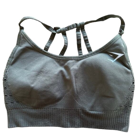 Gymshark Energy Seamless Sports Bra Strappy Removable Pad Yoga Athletic Khaki XS - Picture 2 of 4